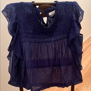 Sheer Navy Ruffle Blouse - Etica